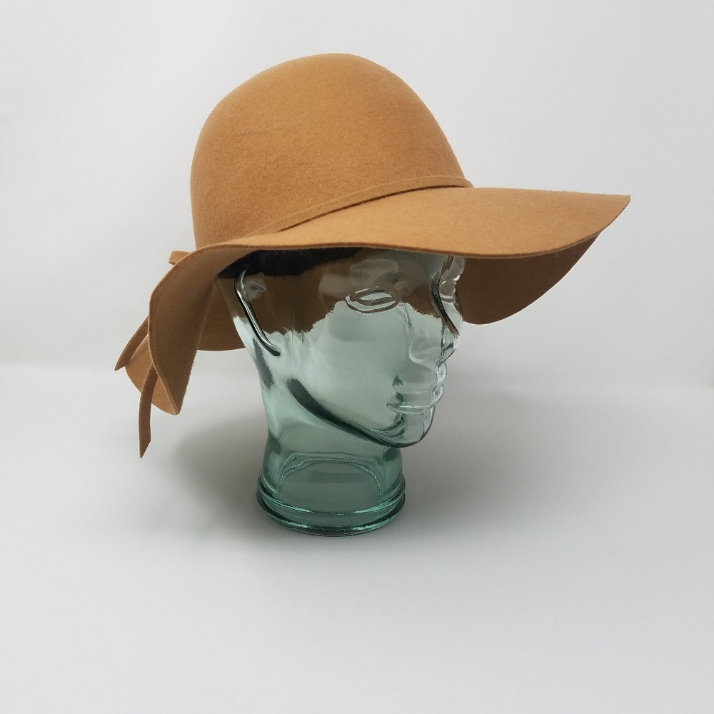 David & Young Floppy Tan Wool Hat With Bow, OS